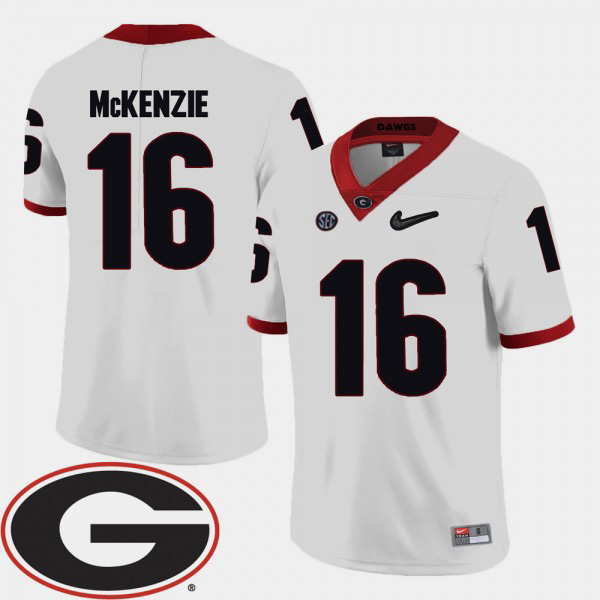 Men's #16 Isaiah McKenzie Georgia Bulldogs College Football 2018 SEC Patch For Jersey - White